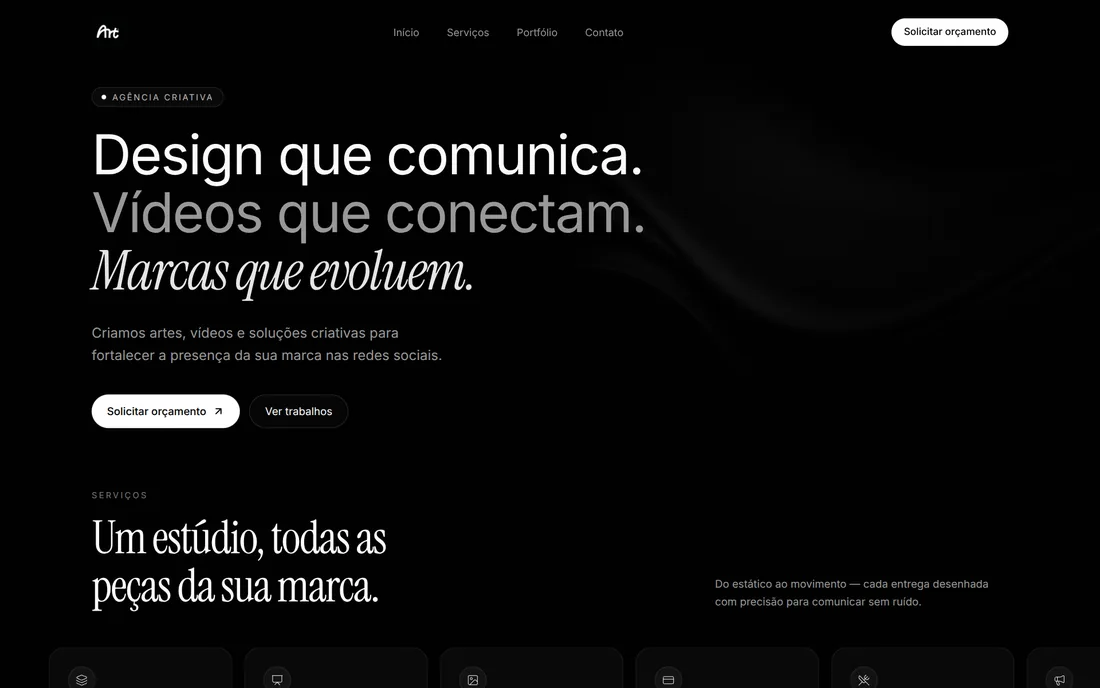 Página inicial do site ArtNova Agência Criativa