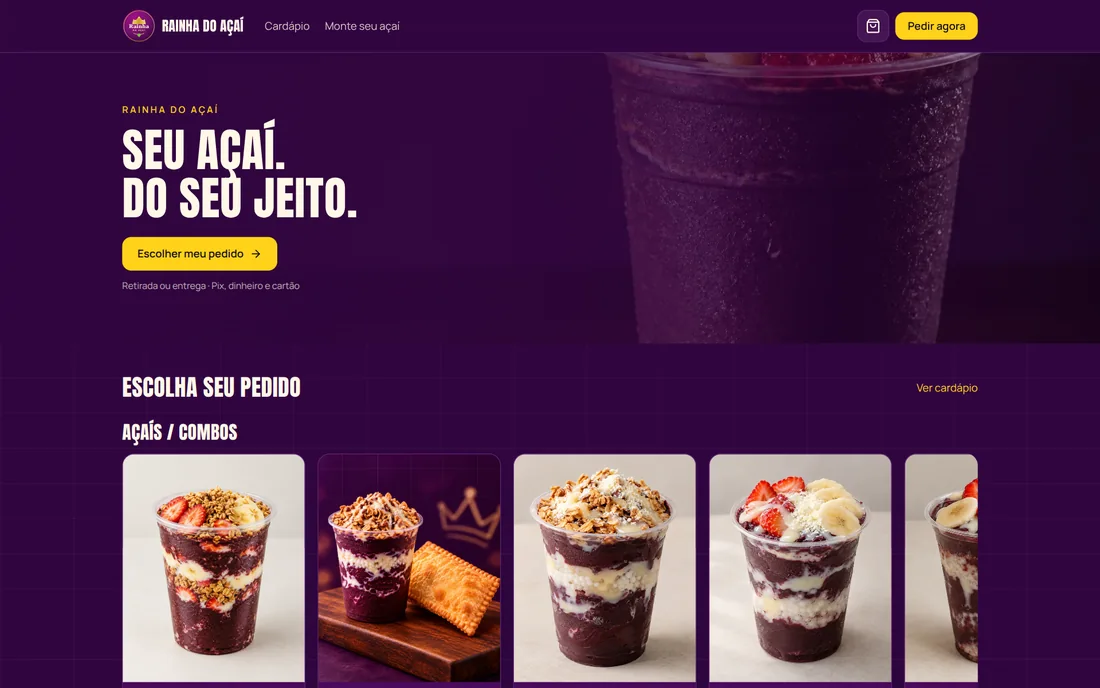 Cardápio digital da Rainha do Açaí